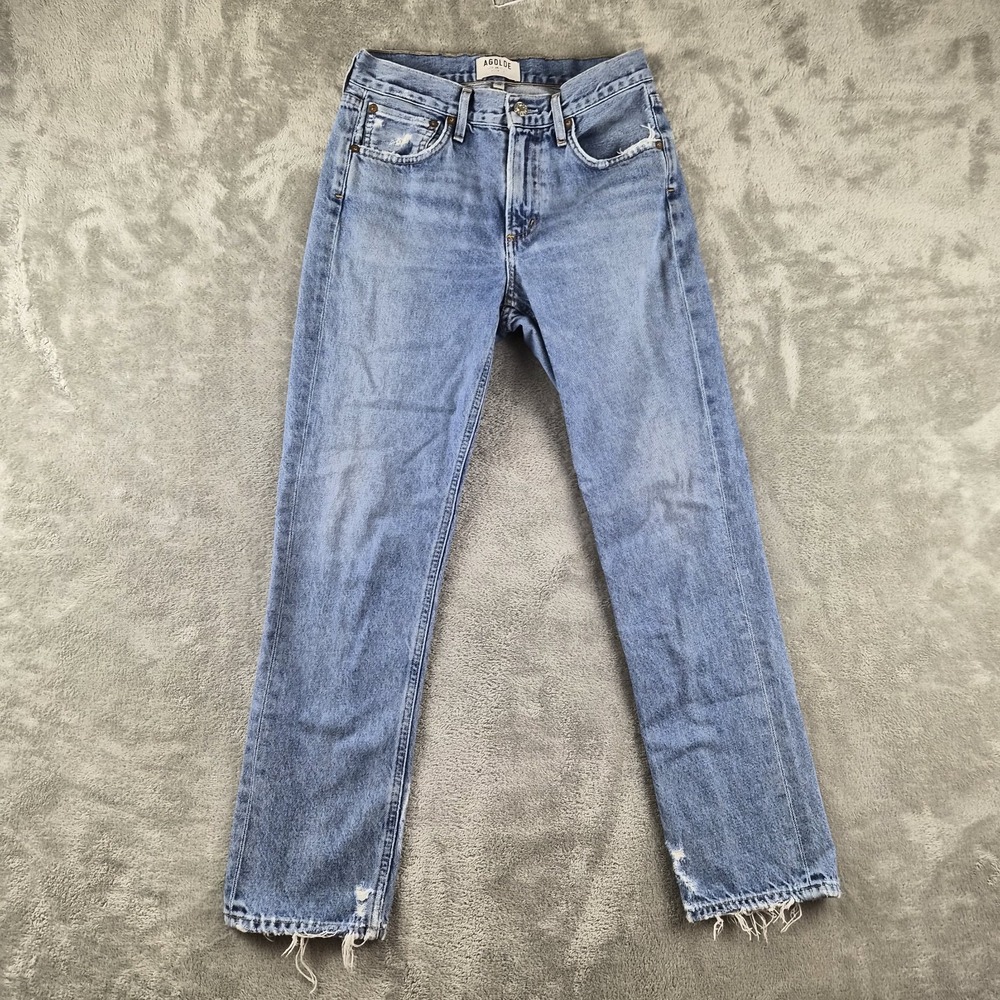 Agolde Jeans Womens 24x26 Blue Denim Organic Cotton Distressed Raw Hem Designer